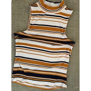 Aeropostale Womens Ribbed Mock Neck Striped Sleeveless Crop Top Size S